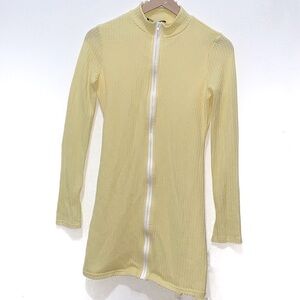 YOINS Your Inspiration waffle knit thermal zip dress butter yellow size medium